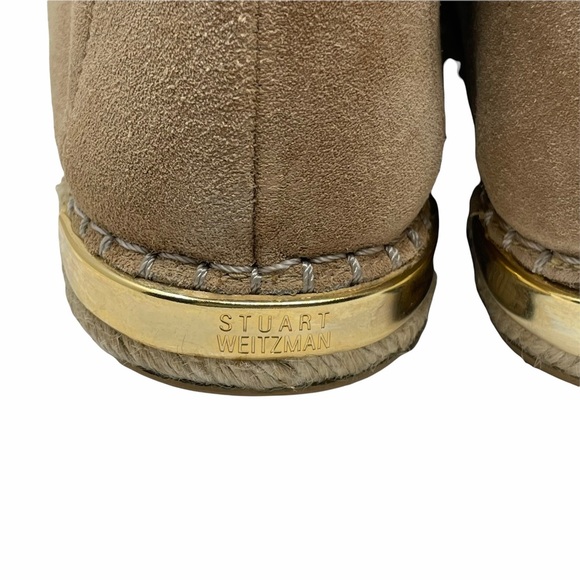 Stuart Weitzman - Beige Suede Lace-Up High Top Espadrilles W/ Gold Studs Sz 7M - Picture 8 of 16